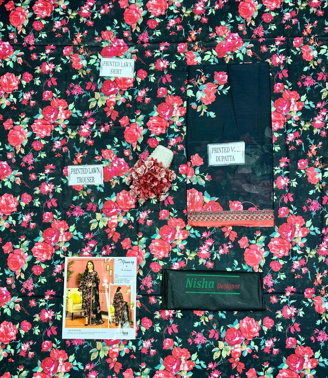 Elegant Black Lawn Printed 3-Piece Suit