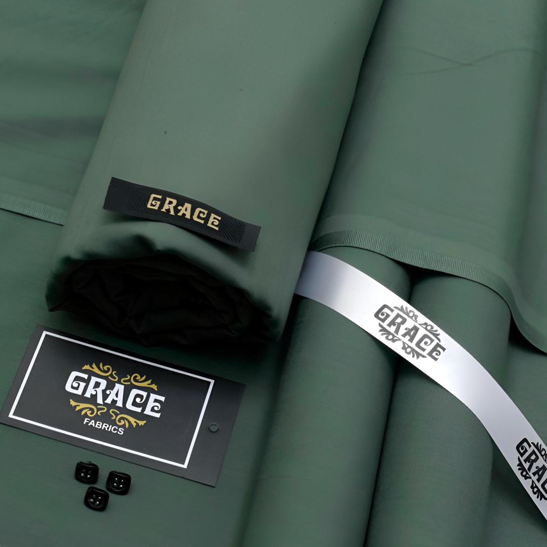 Men’s Unstitched Wash And Wear Suit - 4 Pcs - Elegant Green Plain Design