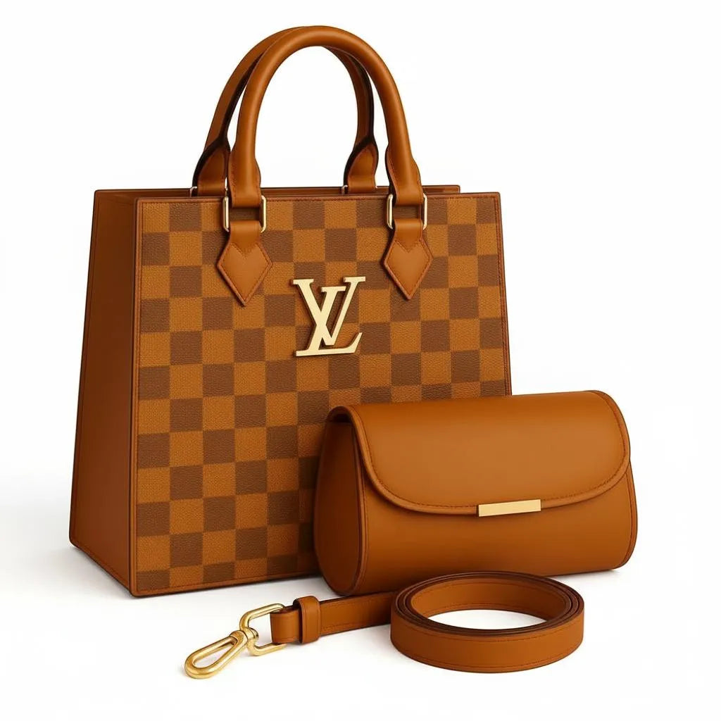 LV Best Quality 2-Piece Women's PU Leather Textured Hand Bag Set