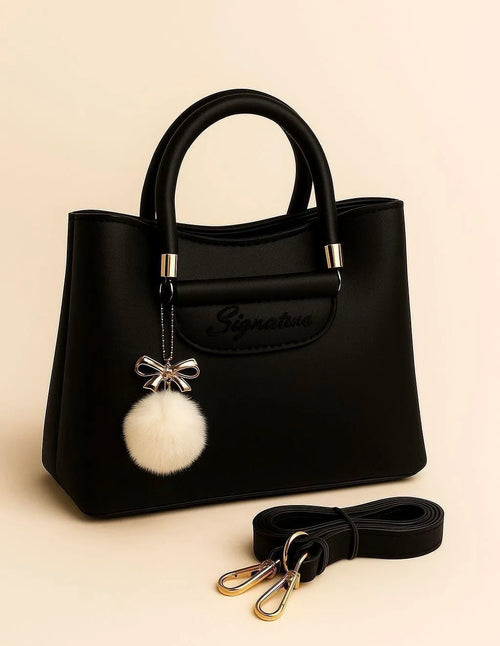 Girl's Leather Plain Shoulder Bag BLACK