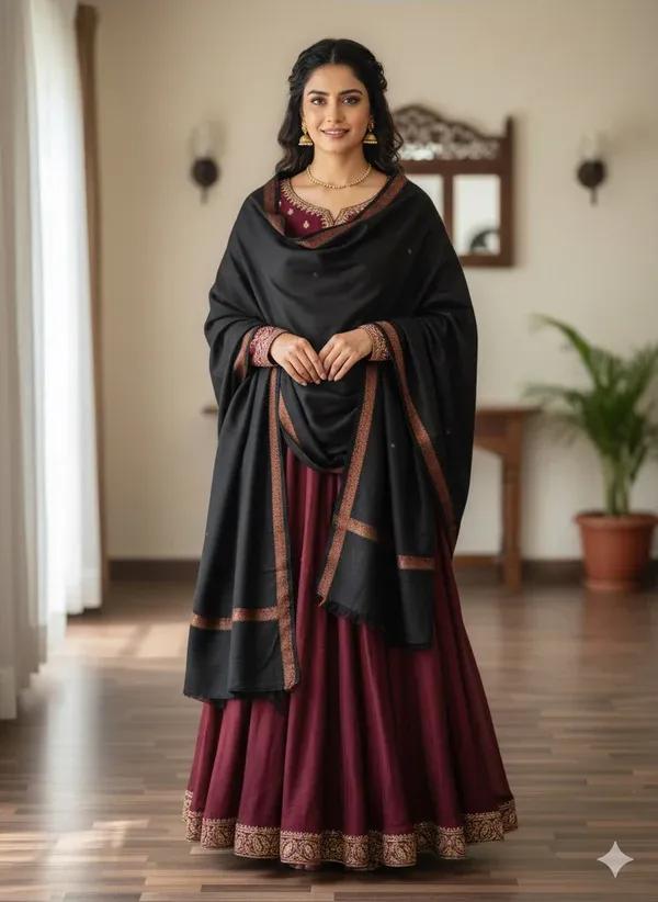 Women’s Premium Pashmina Wool Plain Shawl