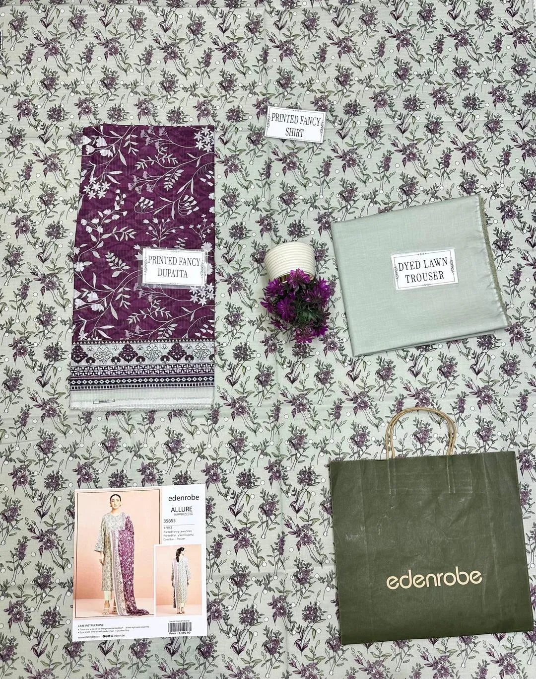 Elegant Grey Dobby Lawn Printed 3-Piece Suit