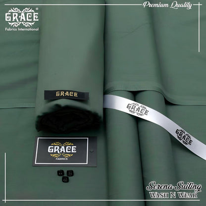 Men’s Unstitched Wash And Wear Suit - 4 Pcs - Elegant Green Plain Design