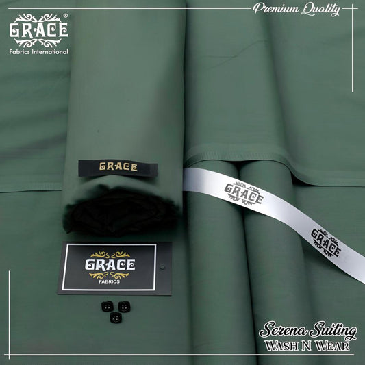 Men’s Unstitched Wash And Wear Suit - 4 Pcs - Elegant Green Plain Design