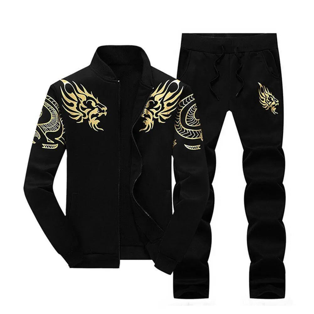 2 Pcs Men's Fleece Printed Zipper Track Suit
